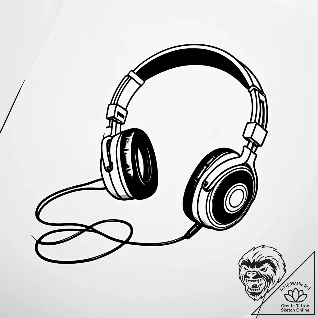 Walkman with headphones, 80s/90s style, artis... - style Jaeger Simple - tattoo sketch (05.11.2025 14:48)