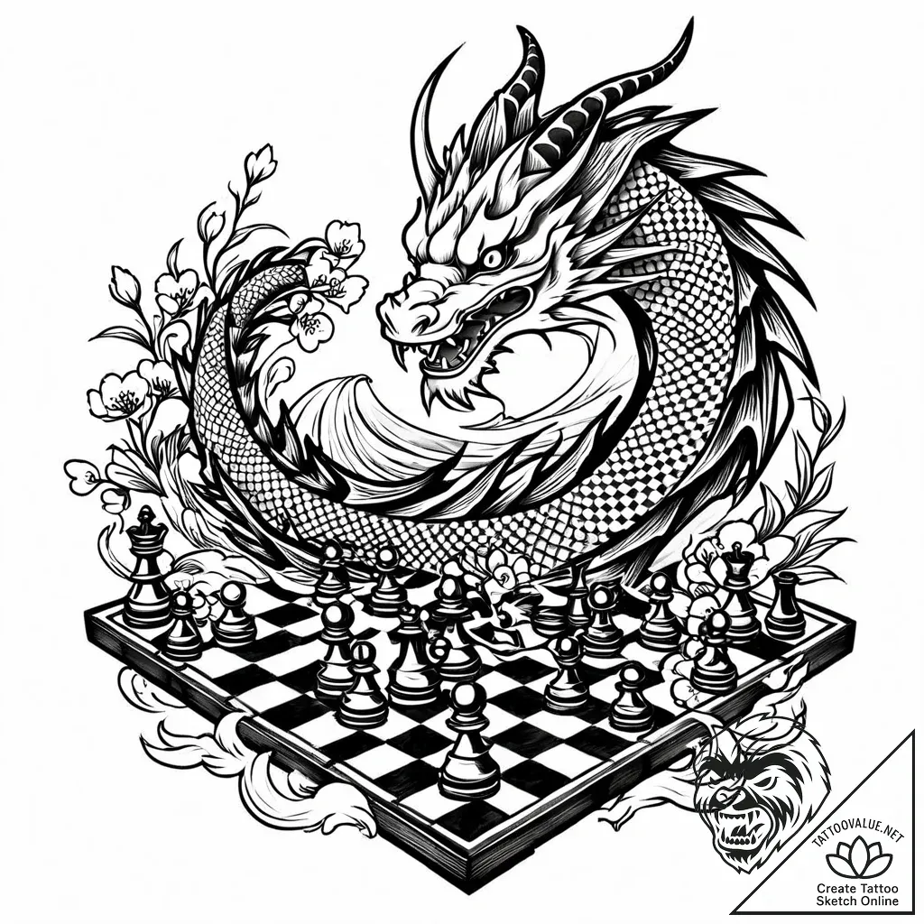 Chess king toppled on a fractured board, conc... - style Jaeger Mini - tattoo sketch (05.11.2025 14:53)