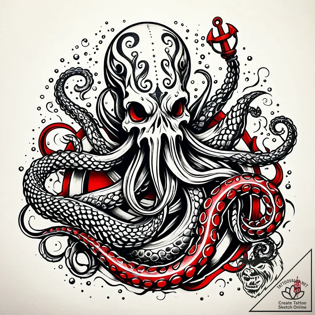 Anchor wrapped in a kraken's tentacle, pullin... - style Jaeger Simple - tattoo sketch (05.11.2025 15:08)