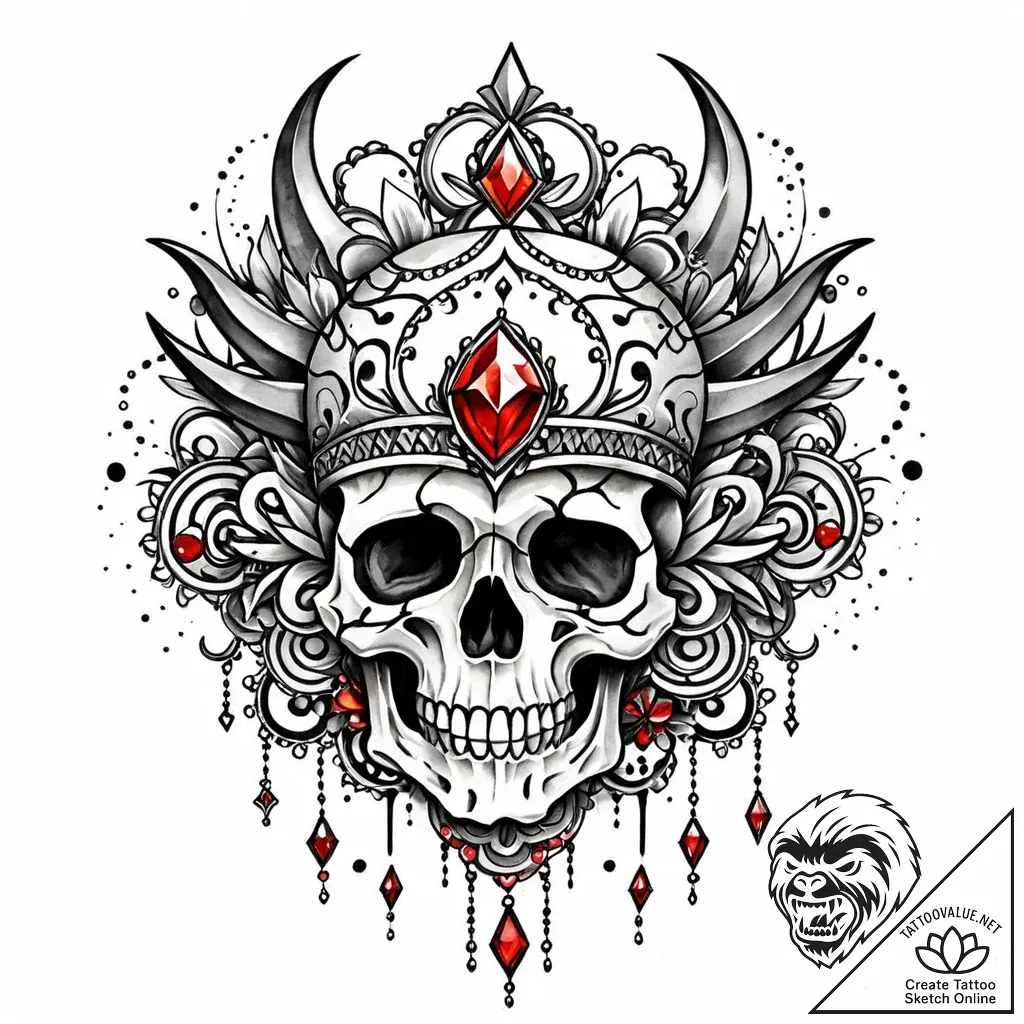 Blood jewels embedded in bone, artistic tatto... - style Jaeger Mini - tattoo sketch (05.11.2025 15:33)