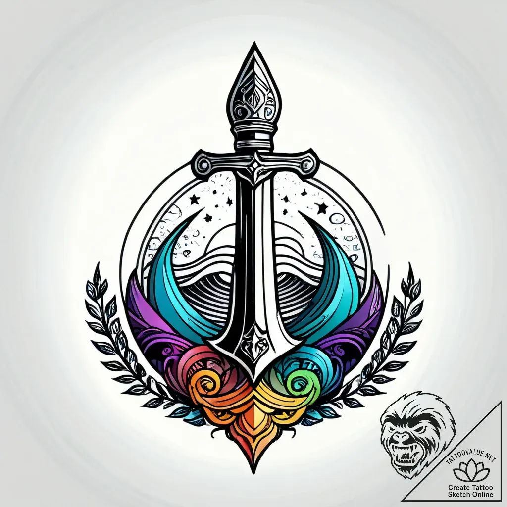 Neptune's trident emerging from a stormy sea,... - style Jagger Old - tattoo sketch (05.11.2025 15:38)