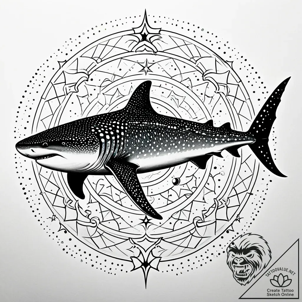 Whale shark whose spots are a glowing star ma... - style Jaeger Simple - tattoo sketch (05.11.2025 16:28)