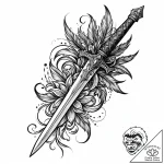 Dagger with feathered hilt, ink illustration… – style Jaeger Mini – tattoo sketch (05.11.2025 16:33)
