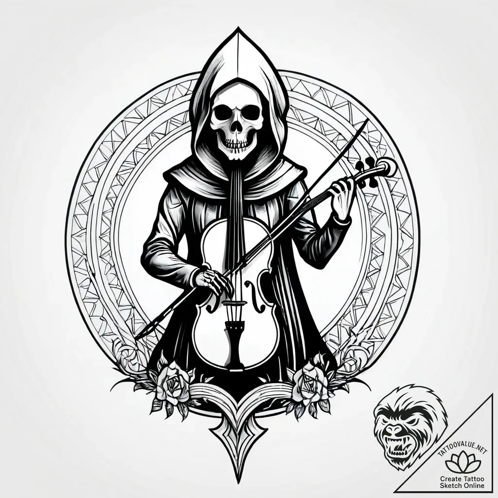 Grim reaper playing a skeletal violin, tattoo... - style Jagger Old - tattoo sketch (05.11.2025 16:38)