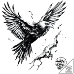 Ashen crow flying through storm, ink illustra… – style Flux Inscriptions – tattoo sketch (05.11.2025 16:43)