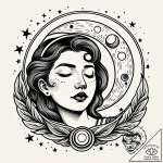 Waning moon with a sleepy, serene face, artis… – style Jaeger Simple – tattoo sketch (05.11.2025 16:48)