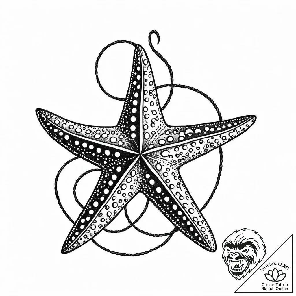 Starfish, ink illustration for tattoo, linewo... - style Jaeger Mini - tattoo sketch (05.11.2025 17:13)