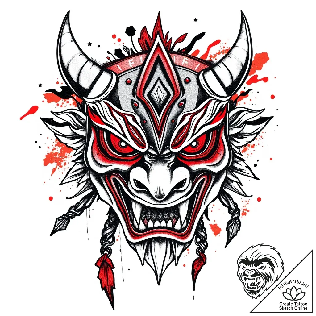 Oni mask, tattoo drawing outline, stylized in... - style Flux Inscriptions - tattoo sketch (05.11.2025 17:23)