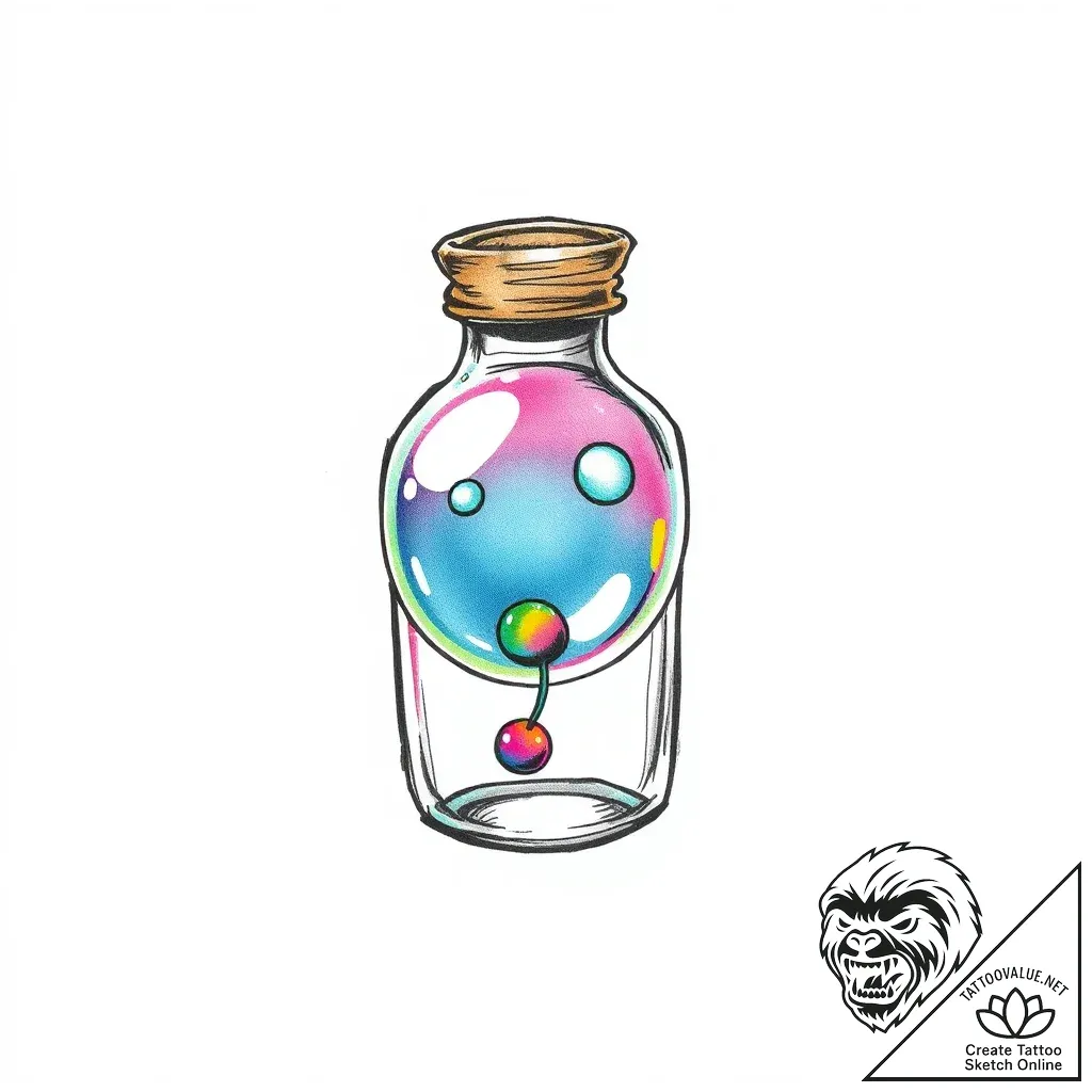 A whimsical bubble in a bottle, trapped,, tat... - style Flux Inscriptions - tattoo sketch (05.11.2025 17:43)