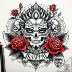 Kappa (water spirit) holding a lotus flower,… – style Jaeger Simple – tattoo sketch (05.11.2025 17:48)