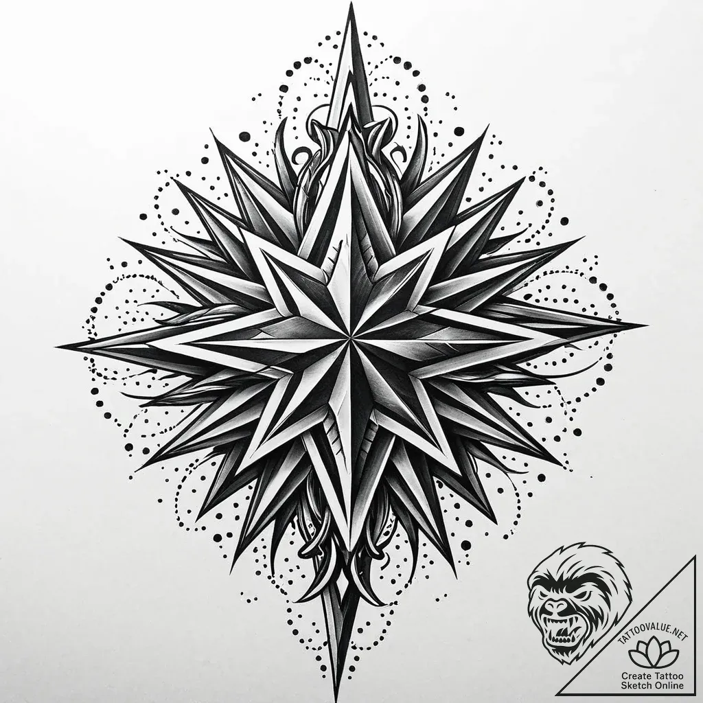 Haunted blade crowned in stars, tattoo line a... - style Jaeger Mini - tattoo sketch (05.11.2025 17:53)