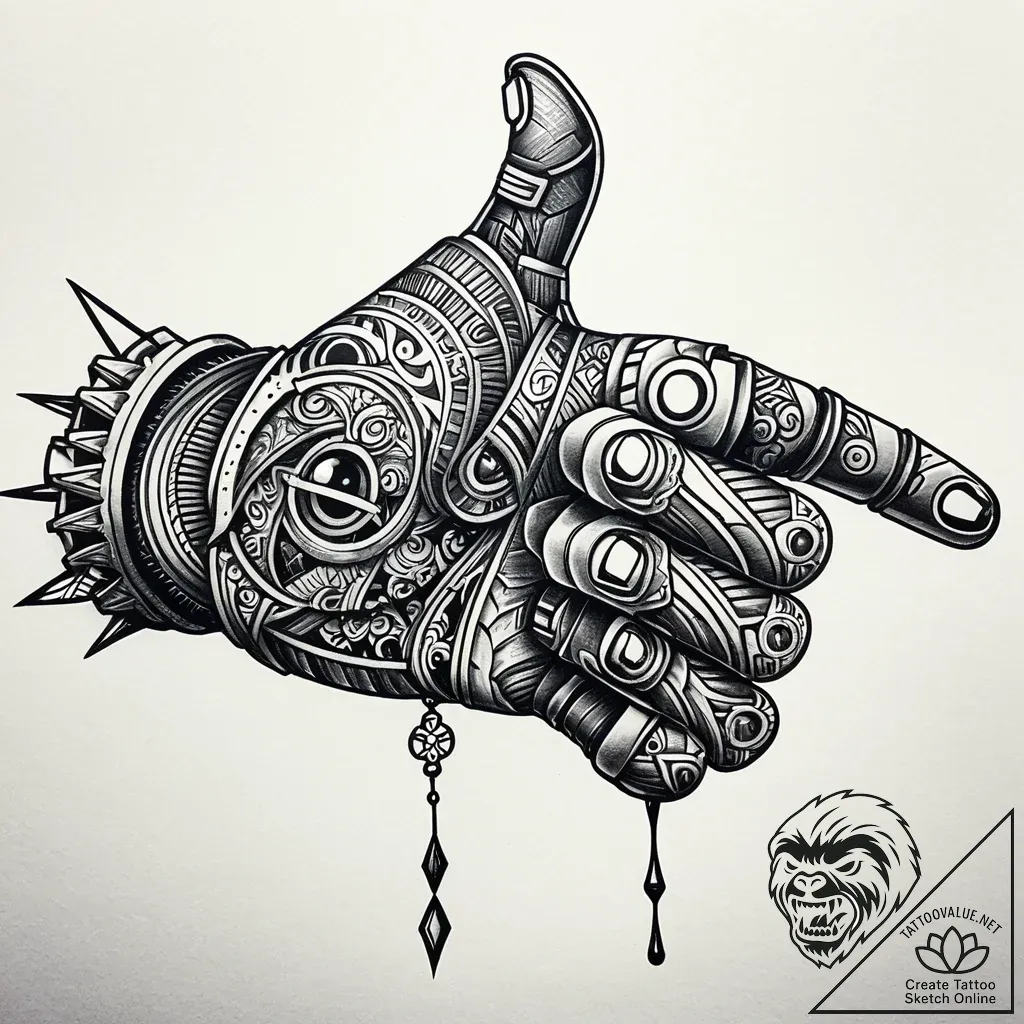 Robot hand giving a thumbs up, tattoo drawing... - style Jaeger Simple - tattoo sketch (05.11.2025 18:28)