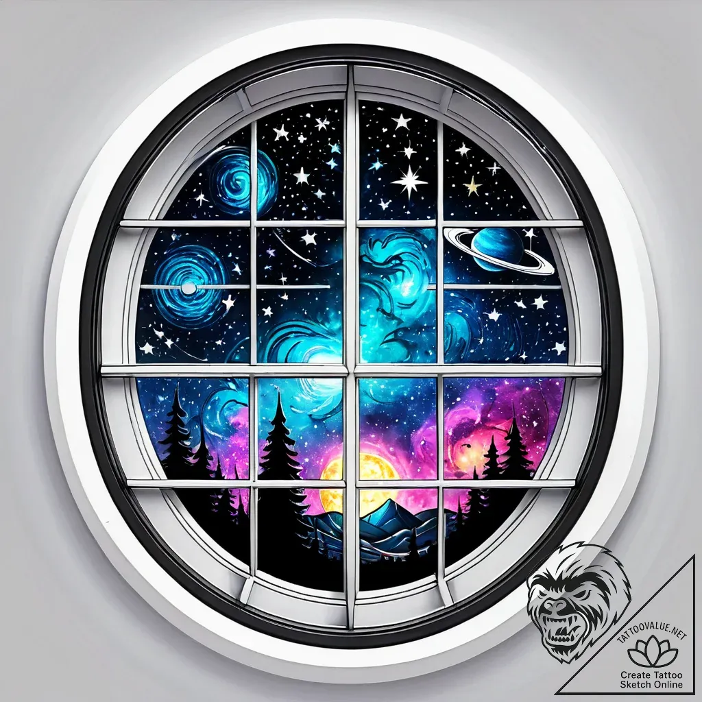 A window looking out onto a galaxy - style Jagger Old - tattoo sketch (05.11.2025 18:38)