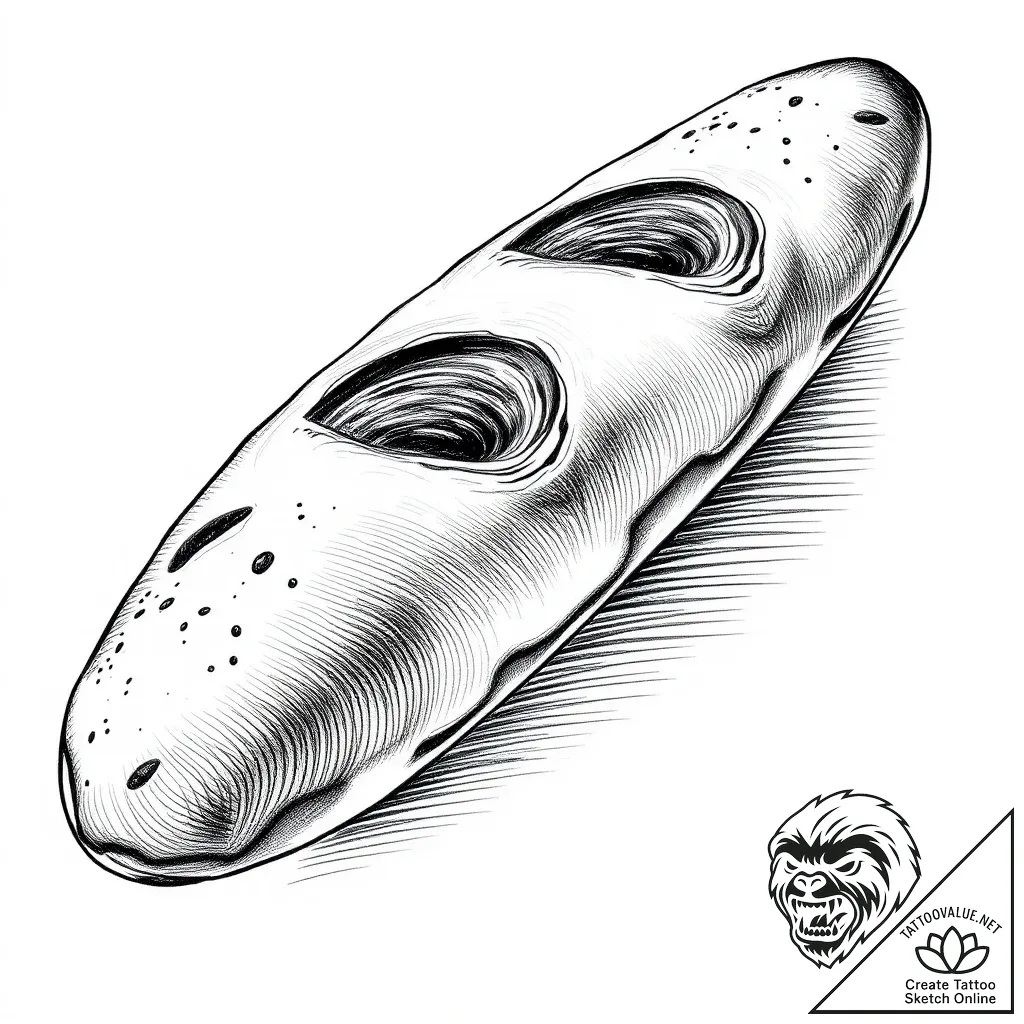 A detailed baguette bread, rustic,, tattoo dr... - style Flux Inscriptions - tattoo sketch (05.11.2025 18:43)