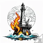 Oil rig on fire in a stormy sea, artistic tat… – style Jagger Old – tattoo sketch (05.11.2025 19:58)