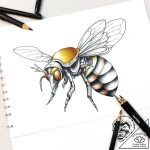 Queen bee replaced by a robotic, queen-drone,… – style Flux Inscriptions – tattoo sketch (05.11.2025 20:03)