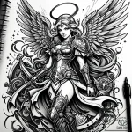 Angel warrior standing over battlefield, ink… – style Jaeger Simple – tattoo sketch (05.11.2025 20:28)