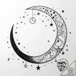 Tattoo sketch, thin crescent moon with small… – style Jagger Old – tattoo sketch (05.11.2025 20:38)