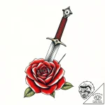 Rosethorn dagger beneath crimson bloom, tatto… – style Flux Inscriptions – tattoo sketch (05.11.2025 21:03)