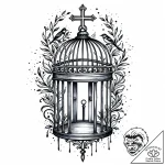 A whimsical birdcage with an open door, symbo… – style Jaeger Mini – tattoo sketch (05.11.2025 21:13)