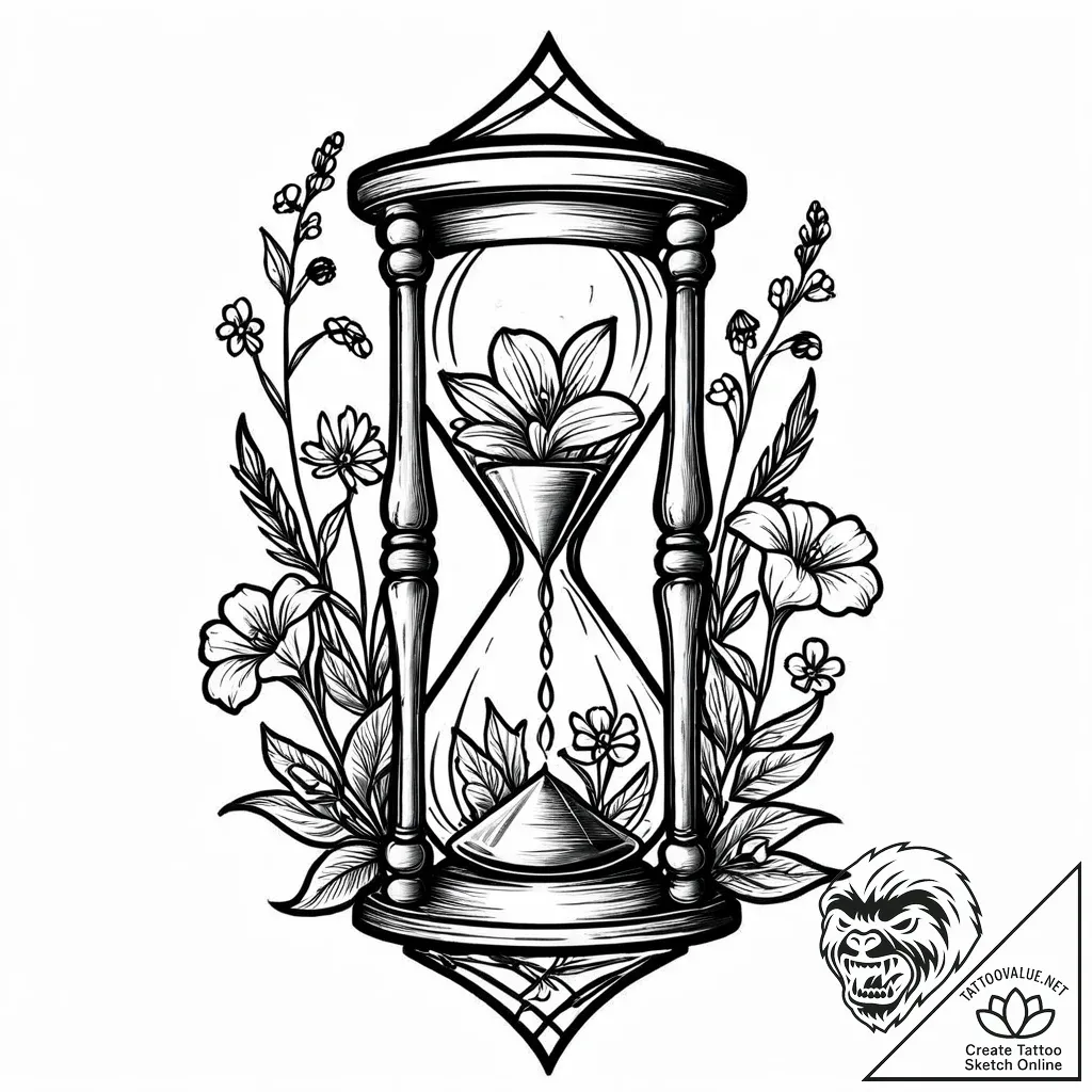 Old hourglass with wildflowers growing inside... - style Jaeger Mini - tattoo sketch (05.11.2025 21:33)