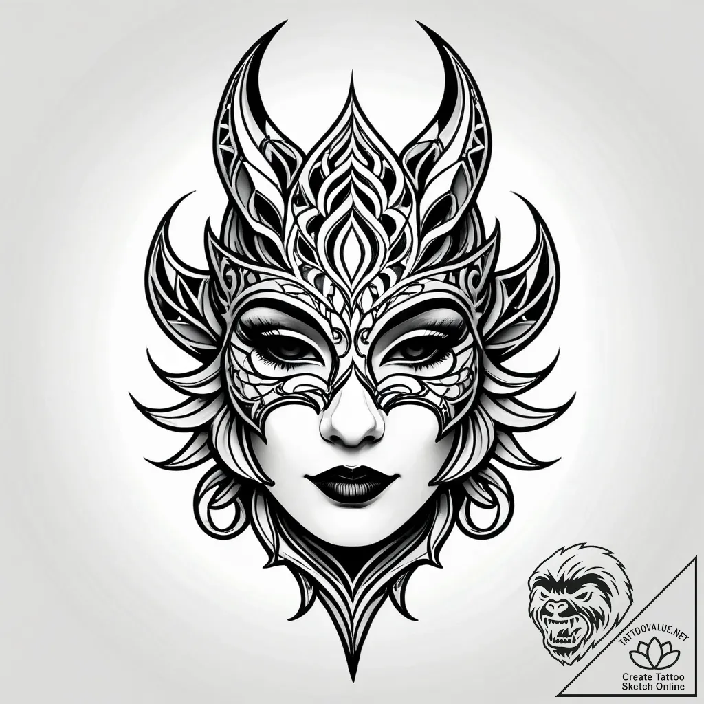 Fractured mask beneath web of thorns, tattoo... - style Jagger Old - tattoo sketch (05.11.2025 21:38)