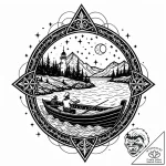Ferryman poling a boat on a river of stars, t… – style Jaeger Mini – tattoo sketch (05.11.2025 21:53)
