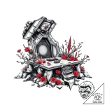 Altar made from a crashed satellite, adorned… – style Flux Inscriptions – tattoo sketch (05.11.2025 23:23)