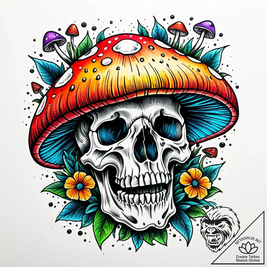 Mushroom blooming from skull, artistic tattoo... - style Jaeger Simple - tattoo sketch (05.11.2025 23:28)
