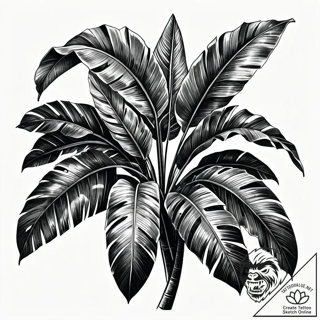 Tat tattoo sketch, banana leaves with wet glo... - style Jaeger Simple - tattoo sketch (05.11.2025 23:48)
