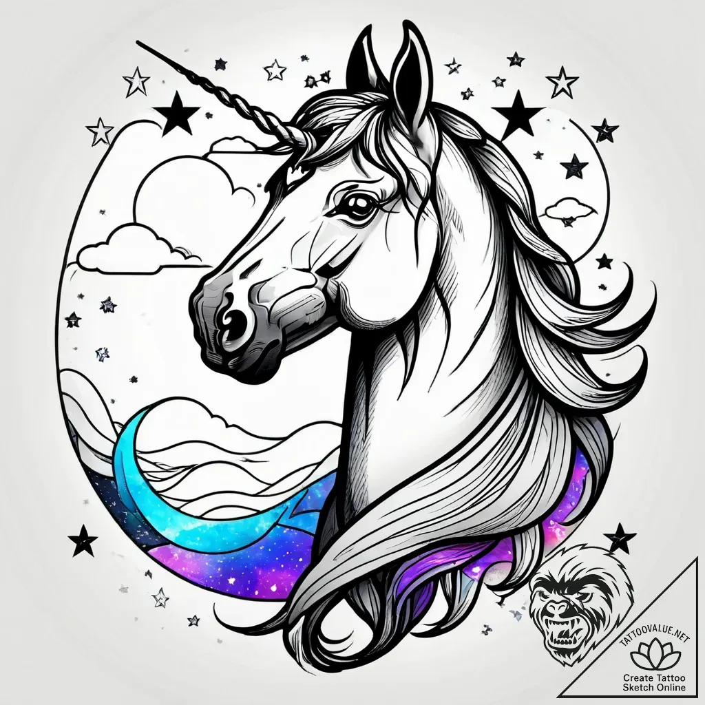 Tat tattoo sketch, surrealistic horse with fl... - style Jagger Old - tattoo sketch (06.11.2025 00:18)