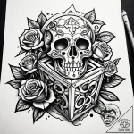 Puzzle box bound with chains, tattoo sketch d… – style Jaeger Simple – tattoo sketch (06.11.2025 01:08)