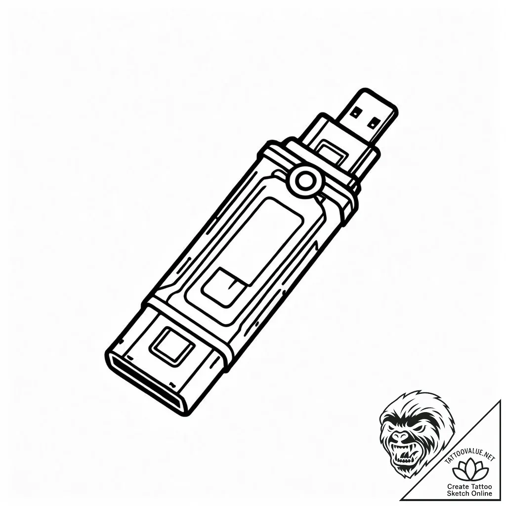 Usb stick, simple icon, tattoo drawing outlin... - style Jaeger Mini - tattoo sketch (06.11.2025 01:13)