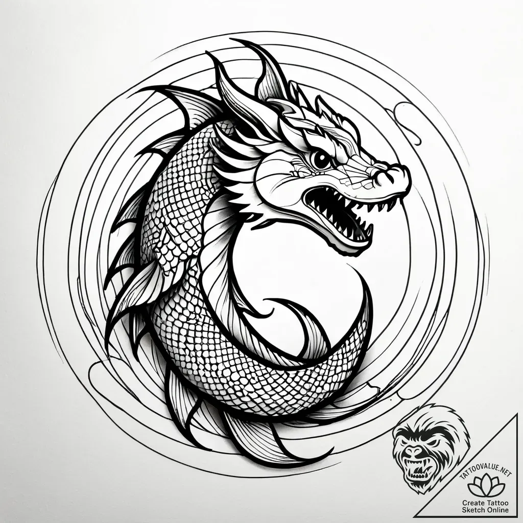 Koi dragon swimming through storm, artistic t... - style Jagger Old - tattoo sketch (06.11.2025 01:38)
