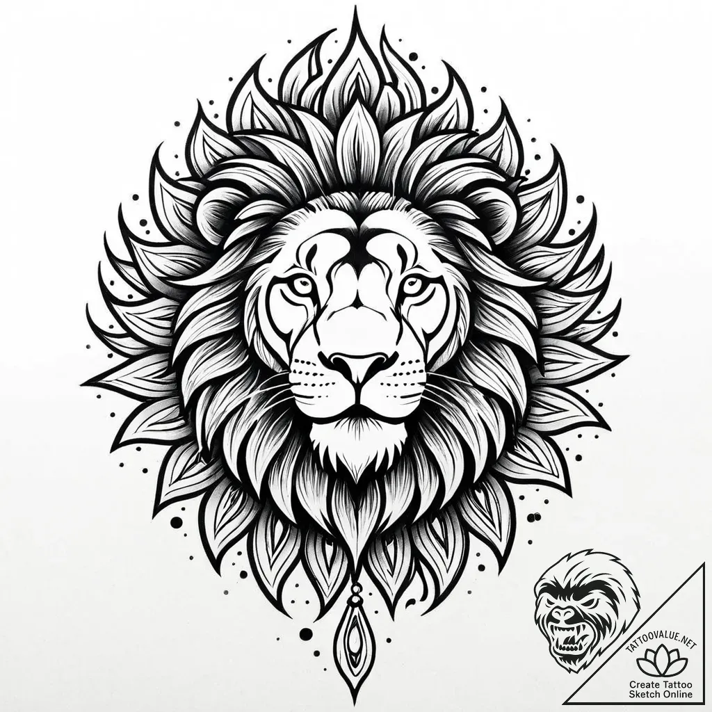 Lion paw beneath spectral sun, artistic tatto... - style Jaeger Mini - tattoo sketch (06.11.2025 02:13)