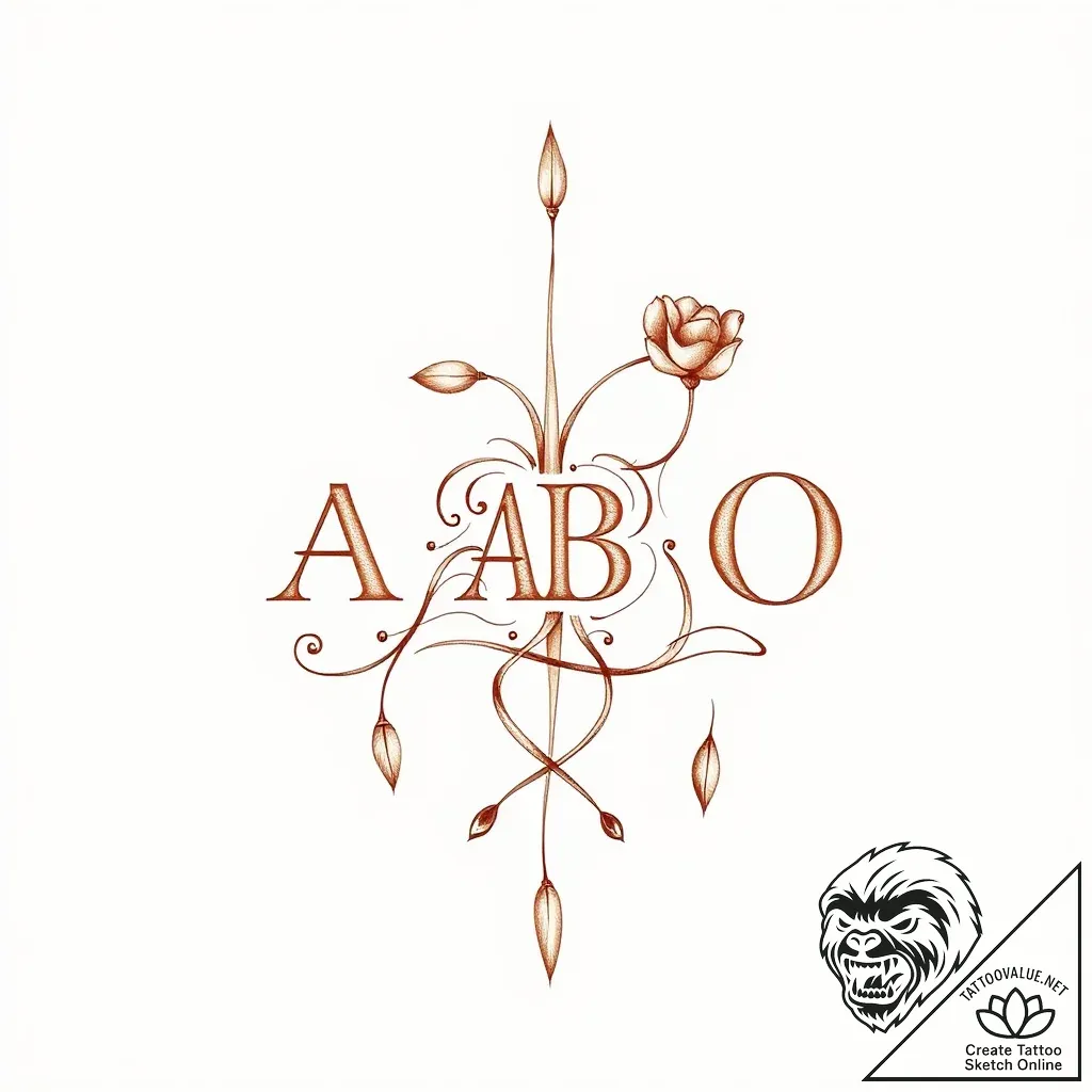 Blood type, tattoo drawing outline, on a clea... - style Flux Inscriptions - tattoo sketch (06.11.2025 02:23)