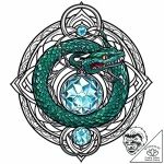 Arcane serpent circling crystal orb, concept… – style Jaeger Mini – tattoo sketch (06.11.2025 02:33)