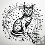 Astral cat floating among stars, artistic tat… – style Jaeger Simple – tattoo sketch (06.11.2025 03:08)