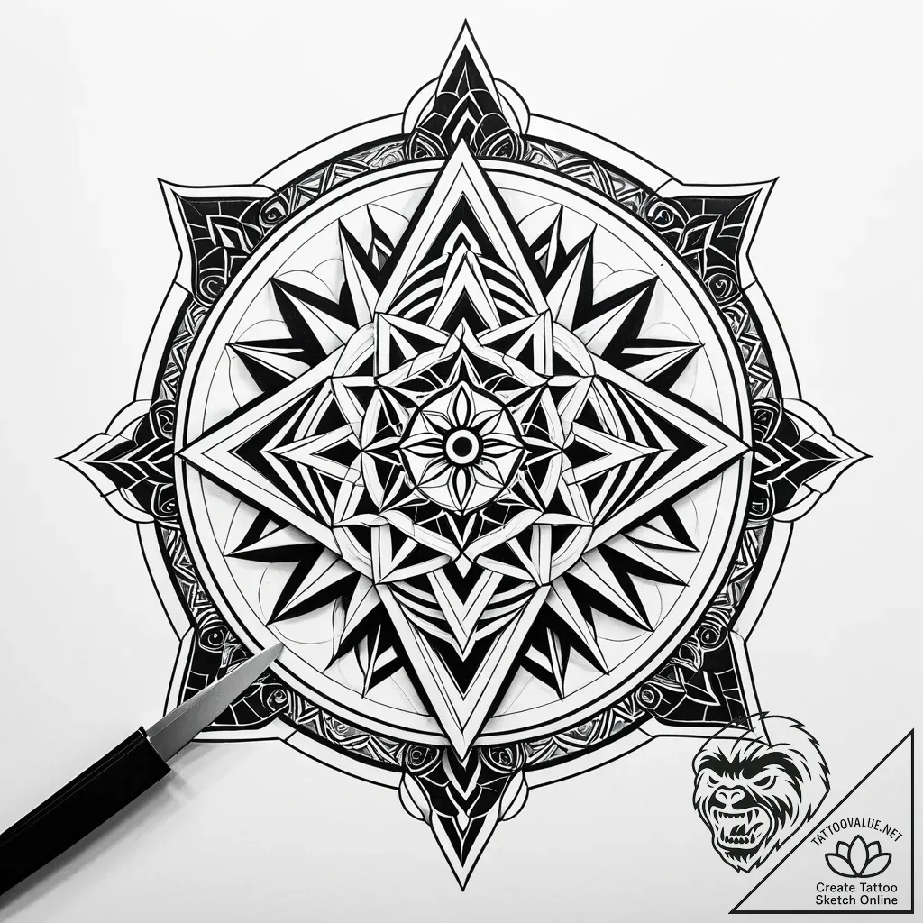 Knife through frozen sigil, tattoo line art,... - style Jaeger Simple - tattoo sketch (06.11.2025 03:48)