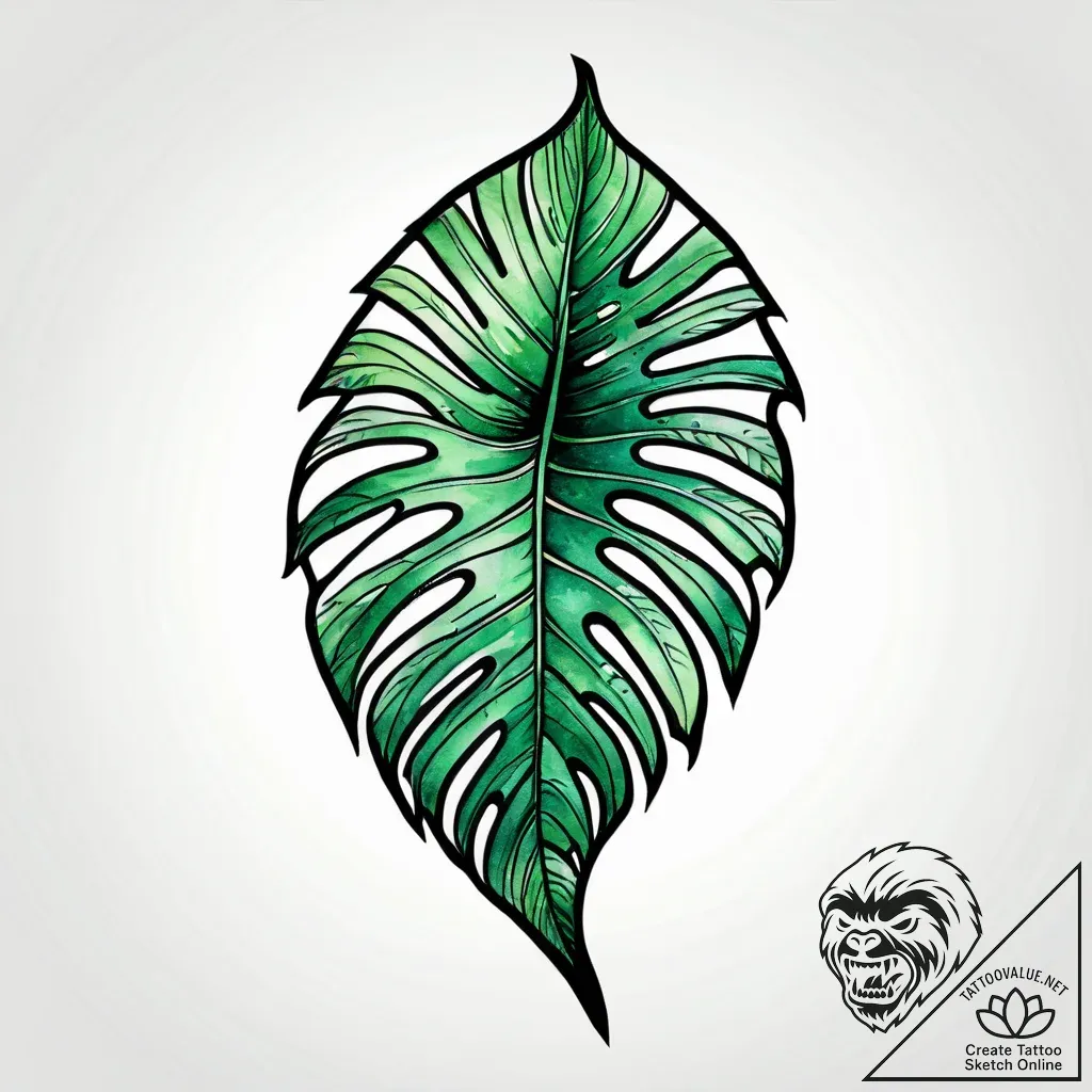 Tattoo sketch, monstera leaf with torn edges... - style Jagger Old - tattoo sketch (06.11.2025 03:58)