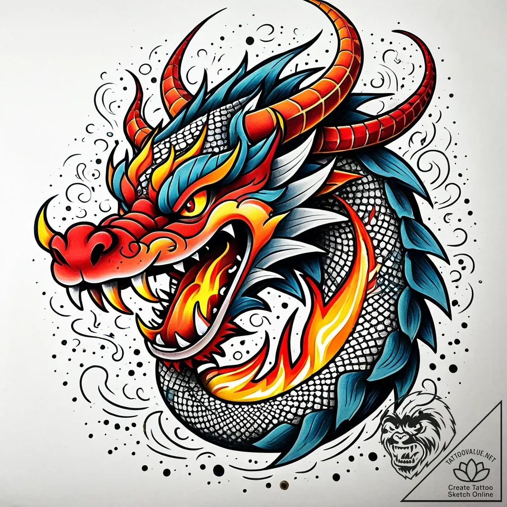Tattoo sketch, mushu breathing fire with cart... - style Jaeger Simple - tattoo sketch (06.11.2025 04:08)