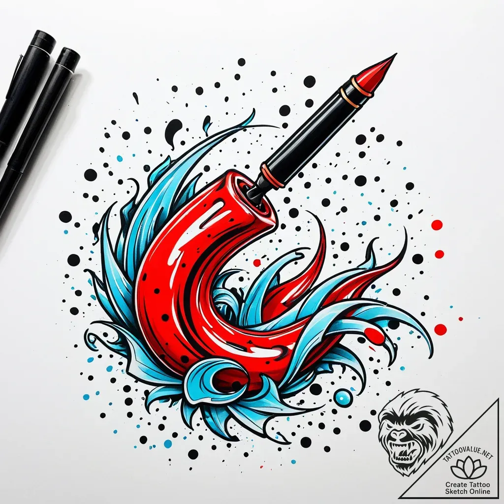 Fountain pen with an ink spill, artistic tatt... - style Jaeger Simple - tattoo sketch (06.11.2025 04:28)