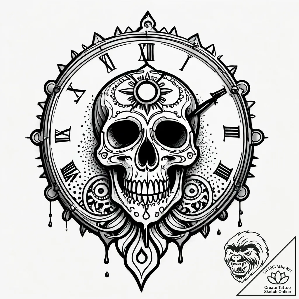 Tattoo sketch, skull overlaid with antique cl... - style Jagger Old - tattoo sketch (06.11.2025 04:38)