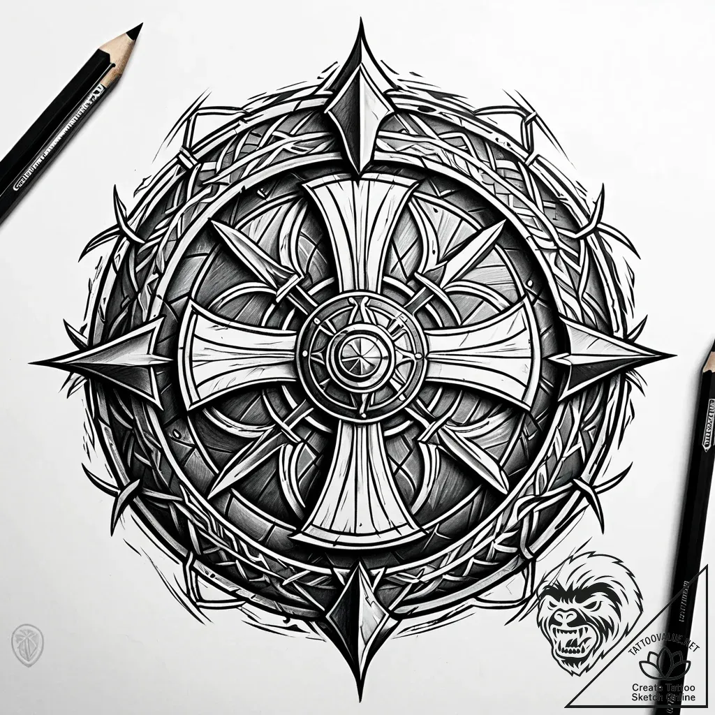 A broken viking shield, artistic tattoo sketc... - style Jaeger Simple - tattoo sketch (06.11.2025 04:48)