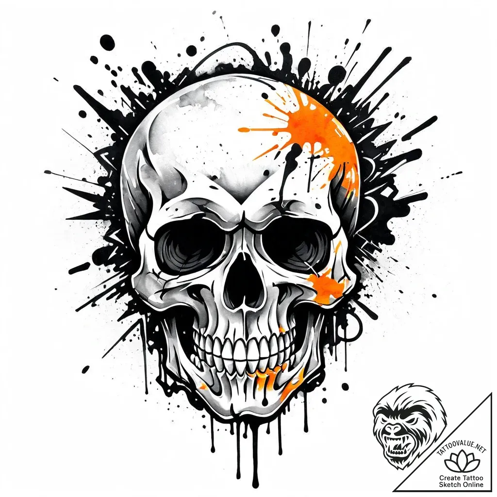 Tattoo sketch, graffiti-style skull with neon... - style Jaeger Mini - tattoo sketch (06.11.2025 04:53)