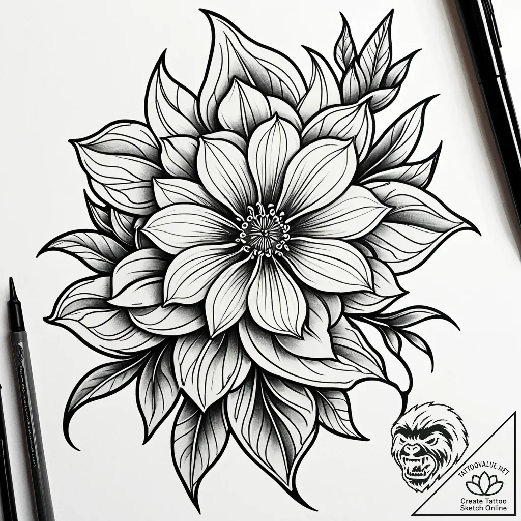 Ashen flower blooming from ruin, artistic tat... - style Jaeger Simple - tattoo sketch (06.11.2025 05:08)