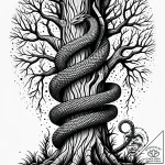 Barbed serpent coiling tree trunk, concept ar… – style Jaeger Simple – tattoo sketch (06.11.2025 05:28)