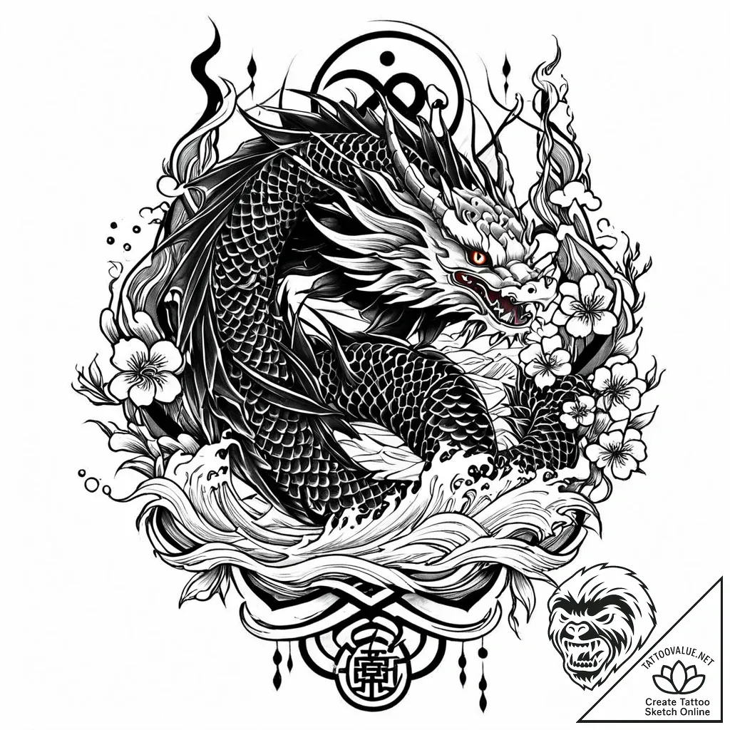 Abyssal phoenix with dark flames, tattoo flas... - style Jaeger Mini - tattoo sketch (06.11.2025 05:33)