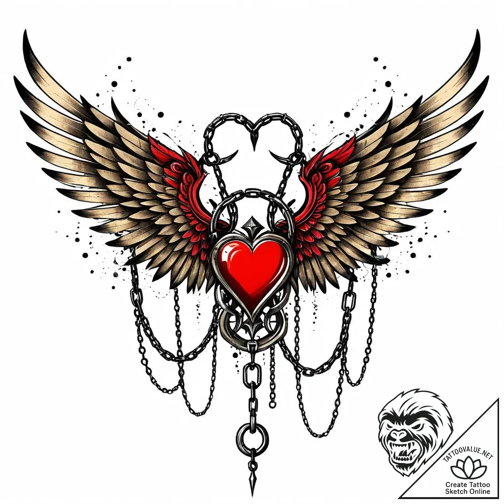 Gilded wings wrapped in chains, artistic tatt... - style Jaeger Mini - tattoo sketch (06.11.2025 05:53)
