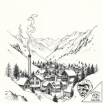 An alpine village nestled in a snow-covered v… – style Flux Inscriptions – tattoo sketch (06.11.2025 06:03)